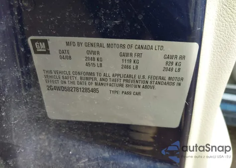 2008 Buick Lacrosse Cxl z USA, uszkodzony, nr VIN 2G4WD582781285485